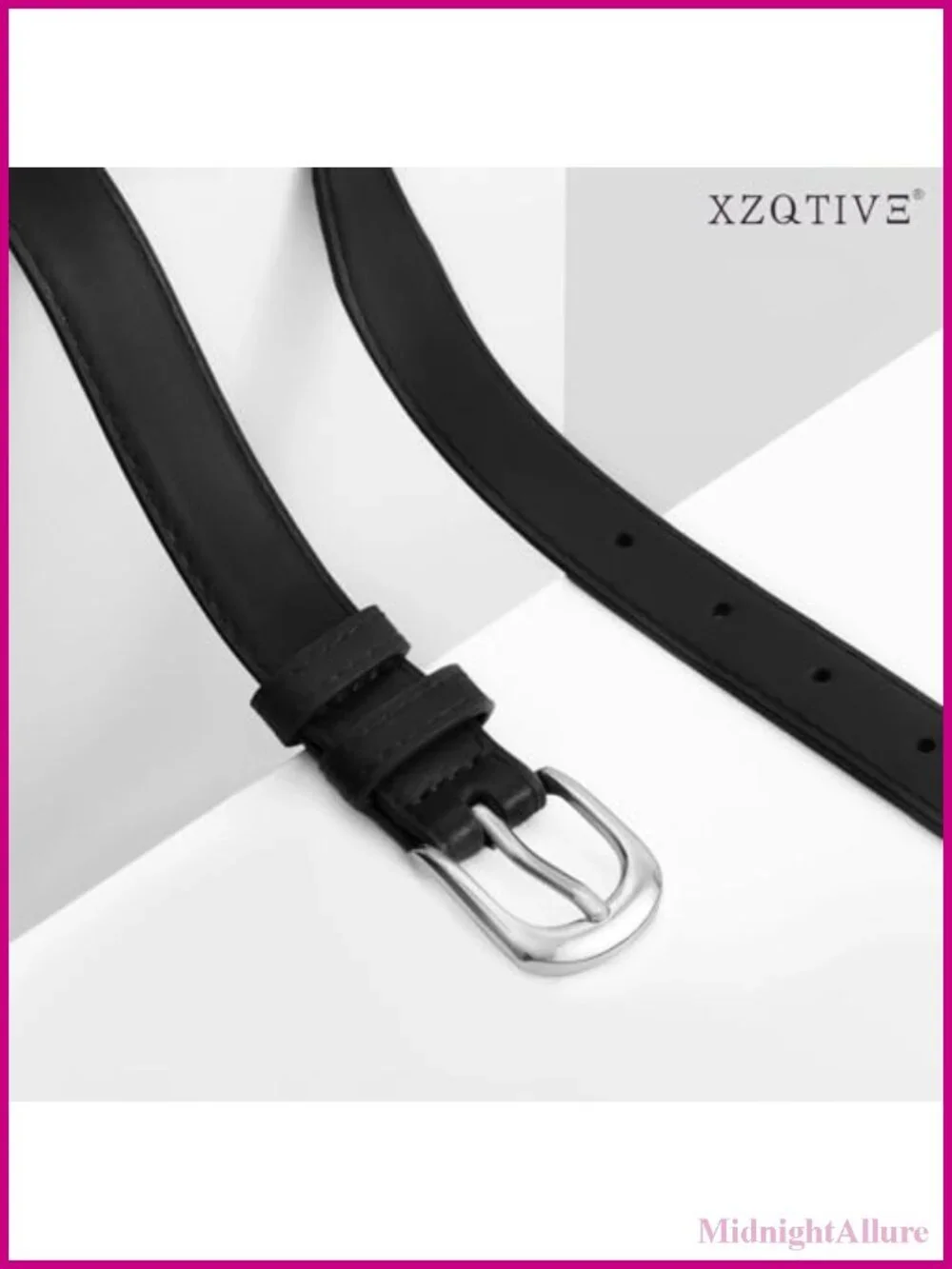 PU Leather Thin Belt for Women Casual Fashion Waist Dress Belt Silver Buckle